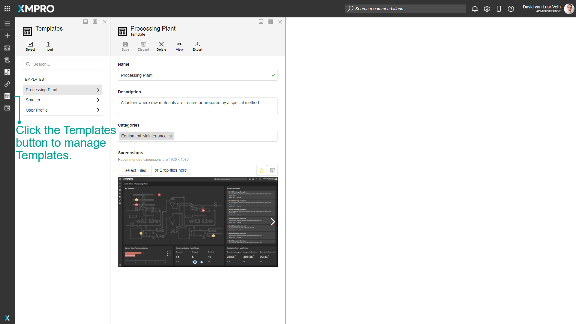 Templates button