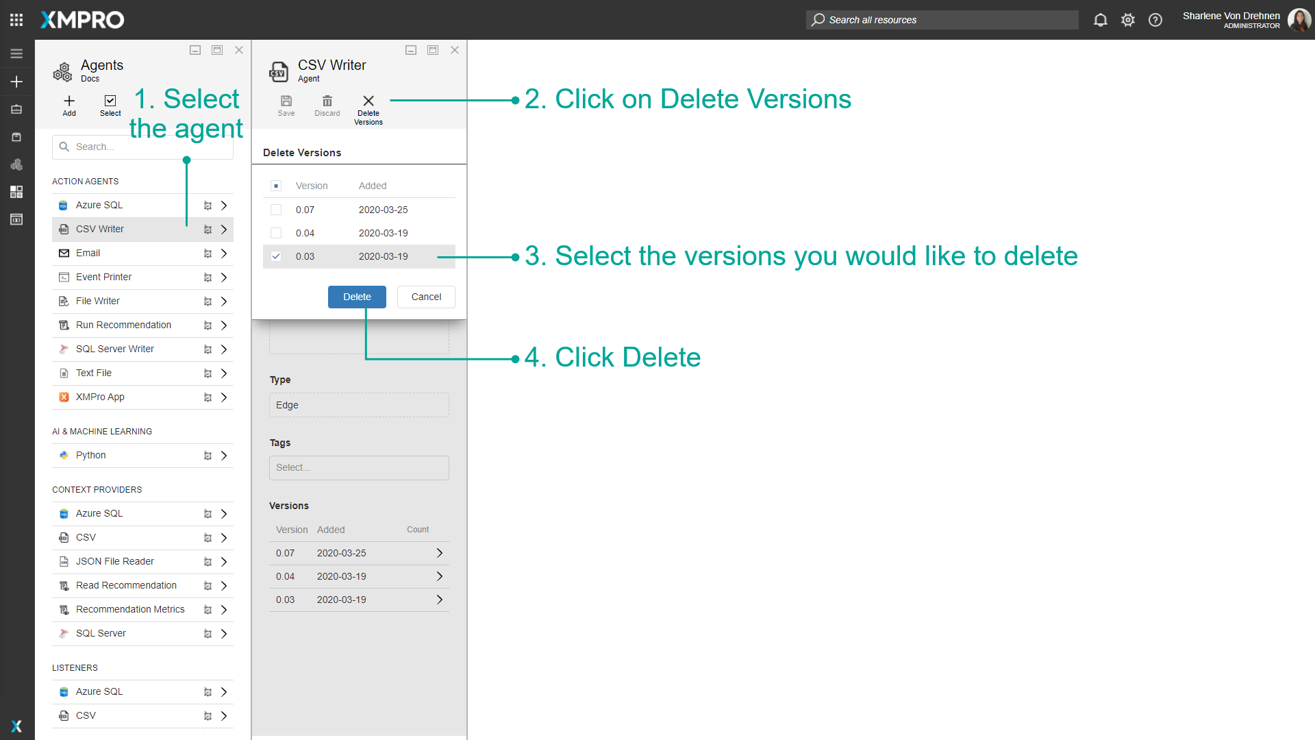 Deleting Agent versions