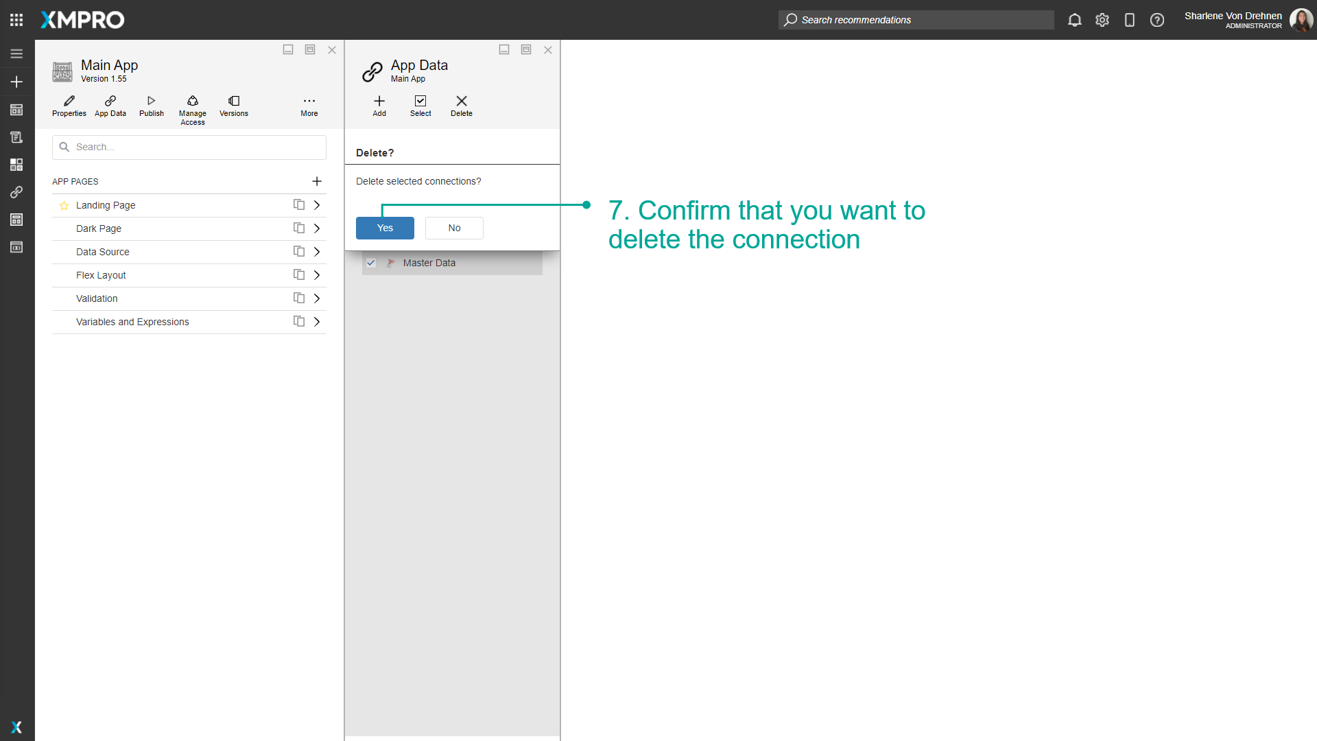 Screenshot of the confirmation dialog asking "Are you sure you want to delete these connections?" with Yes and No buttons. This appears when attempting to delete multiple connections.