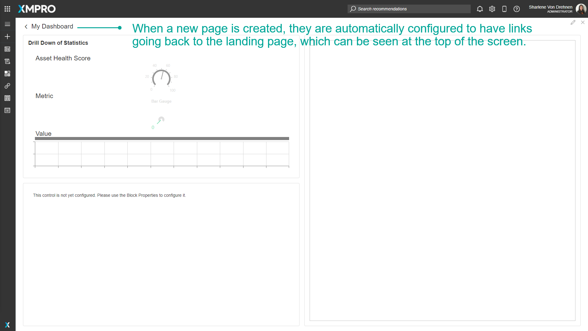 Screenshot showing the automatic navigation link back to the landing page, appearing as a breadcrumb navigation at the top of the screen.