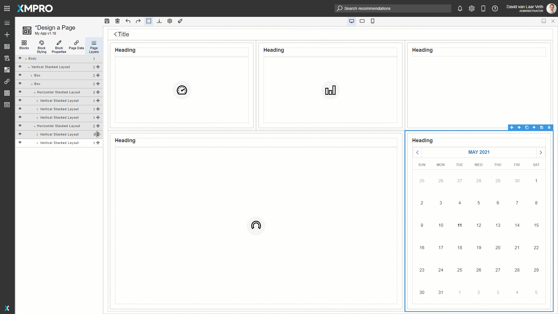 Animation showing how to move blocks using the Page Layers panel