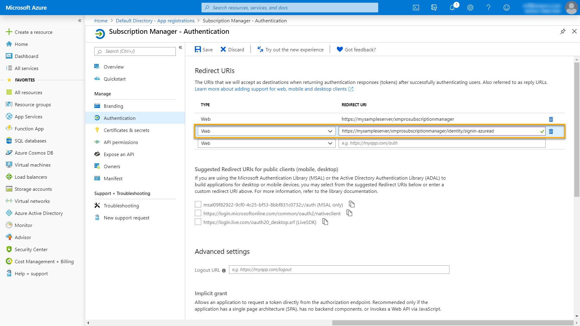 Authentication configuration