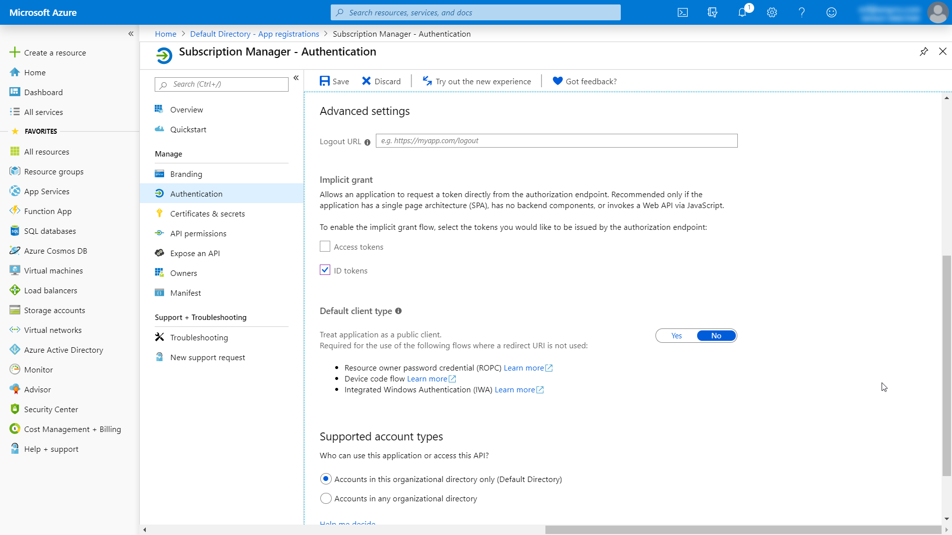 Authentication advanced settings