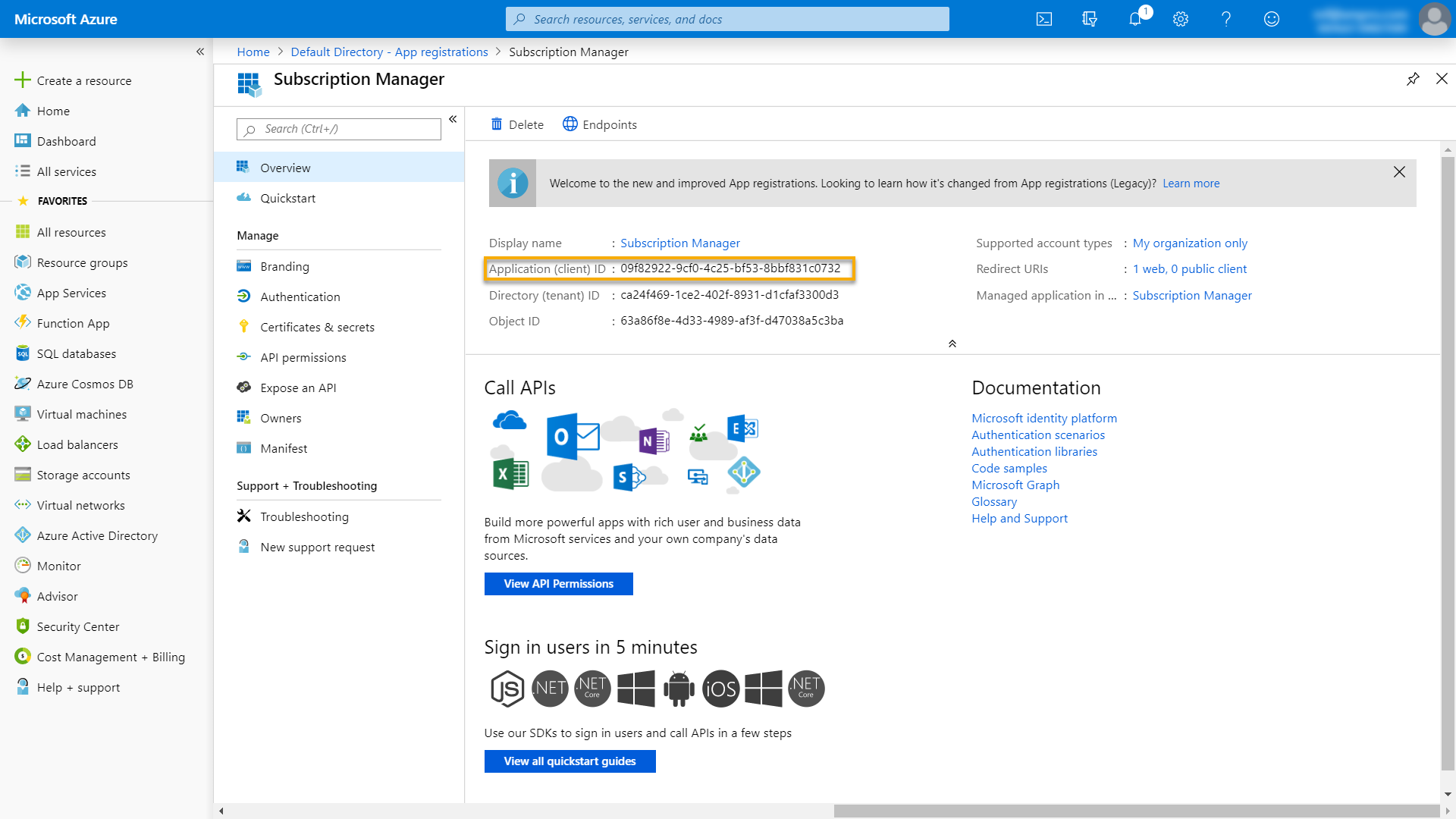 Copy application client ID