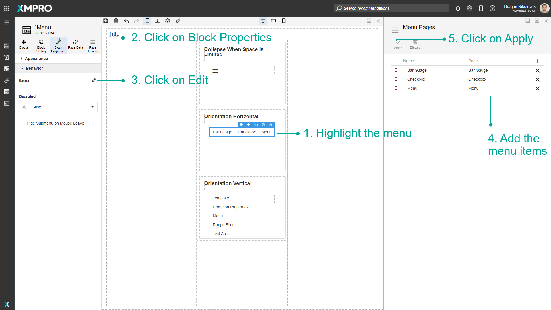 Adding menu items