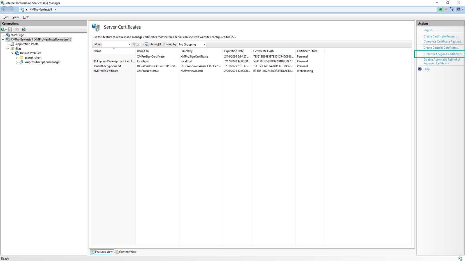 Fig 3: Click "Create Self-Signed Certificate"