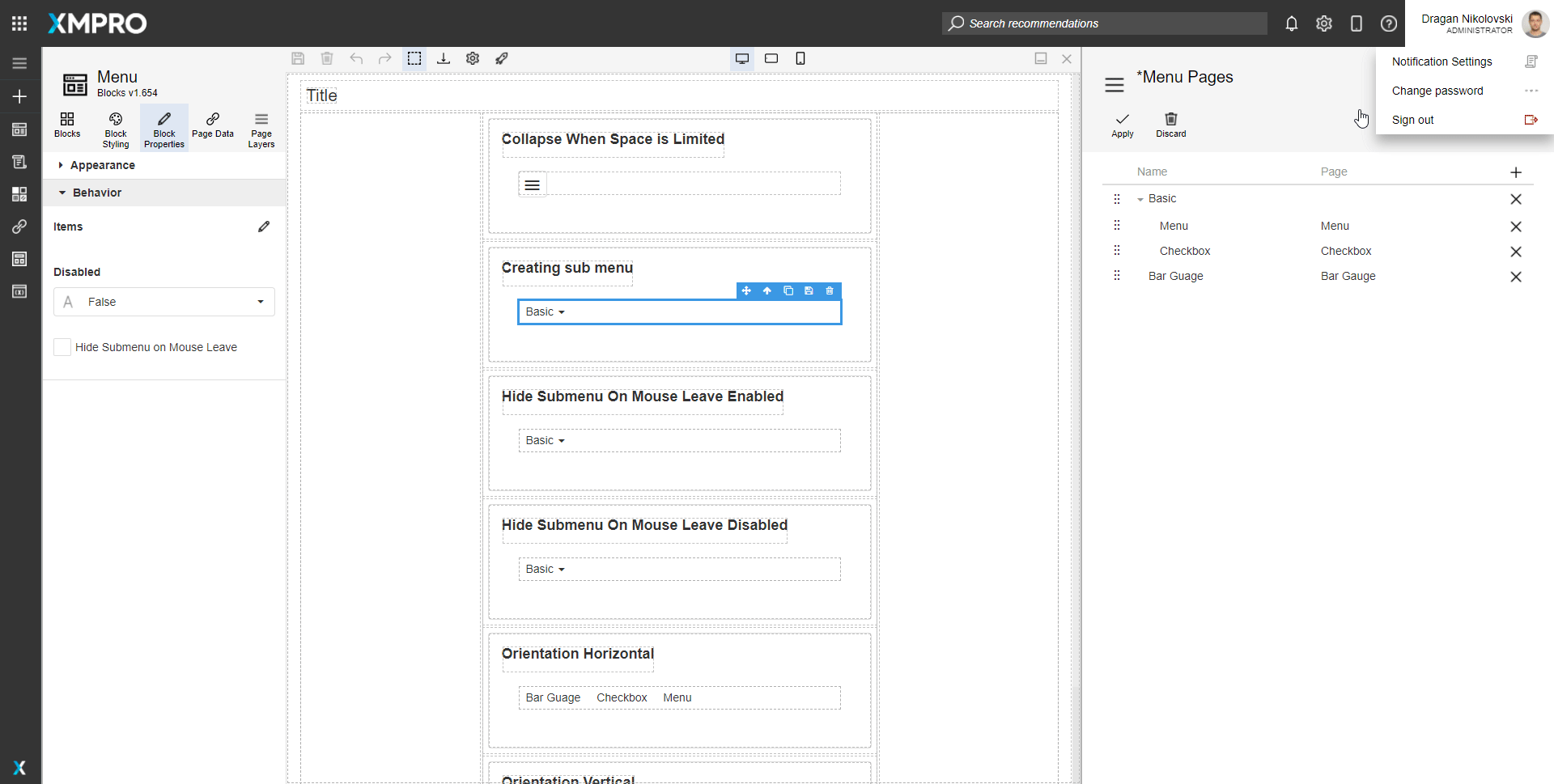 Creating a submenu