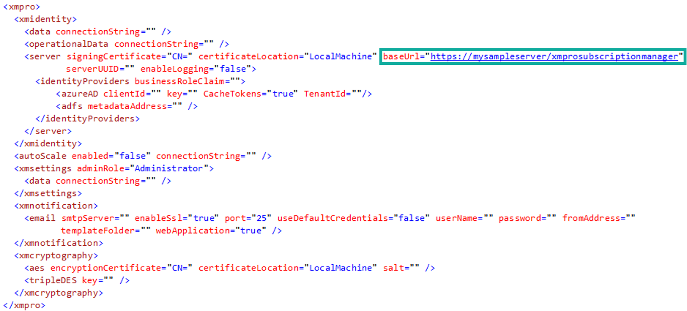 Azure AD web config baseUrl