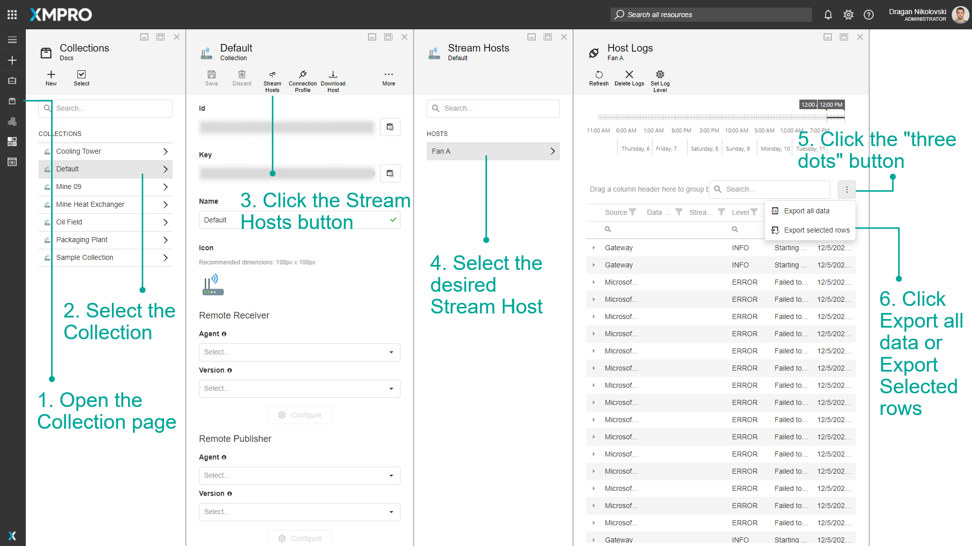 Stream Host Export Logs